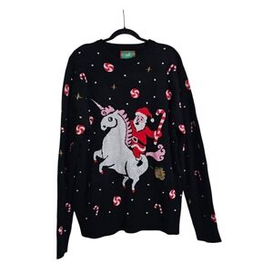 Ugly Christmas Sweater Unicorn Toots Santa Black Womens L